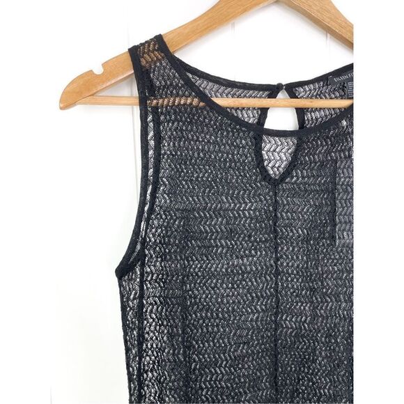 NWT $318 Eileen Fisher Sheer Hemp Herringbone Lace Open Knit Tank Dress Black - Picture 4 of 14